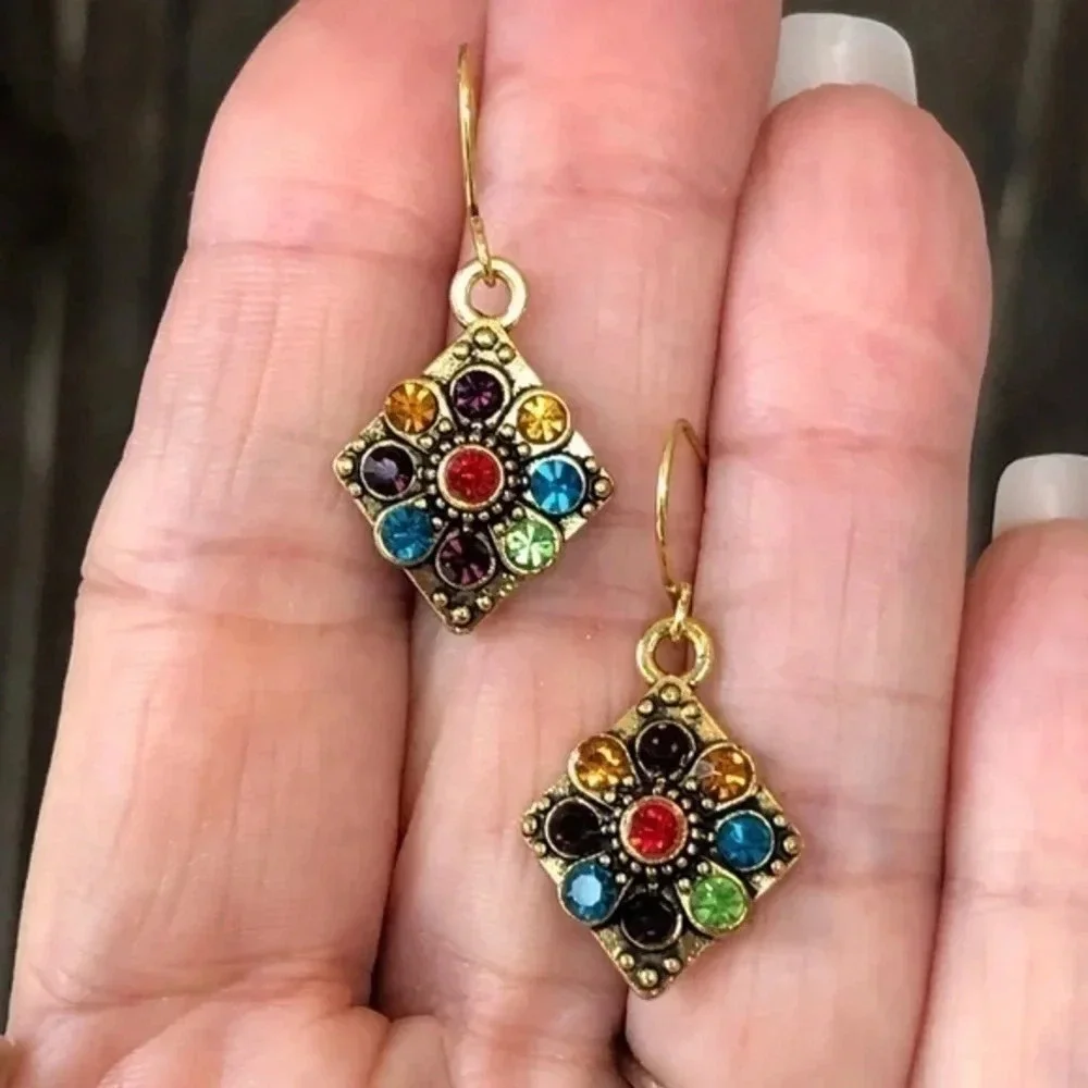 3 for $25/ Gorgeous Multicolor Colorful Rainbow Boho Gold Tone Drop Earrings NWT